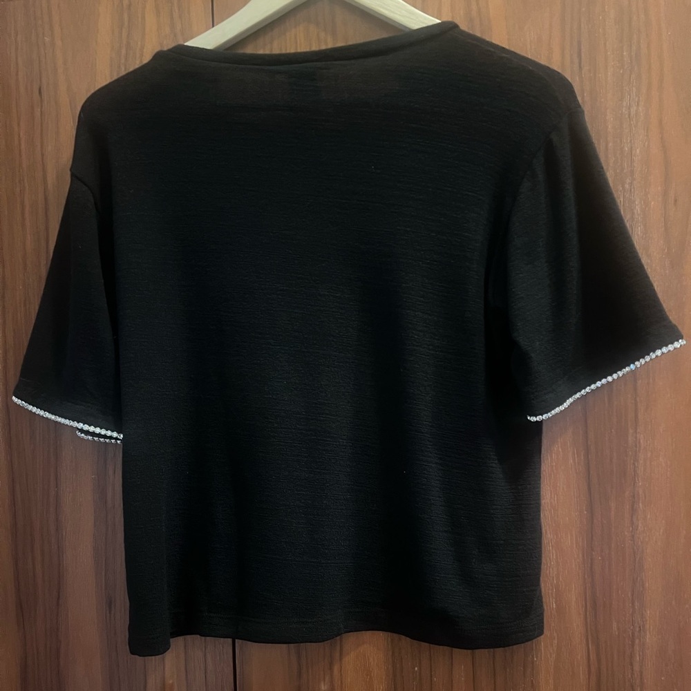 Noli Black Short Sleeve Top with Rhinestone Sleeve Detail - Picture 3 of 4